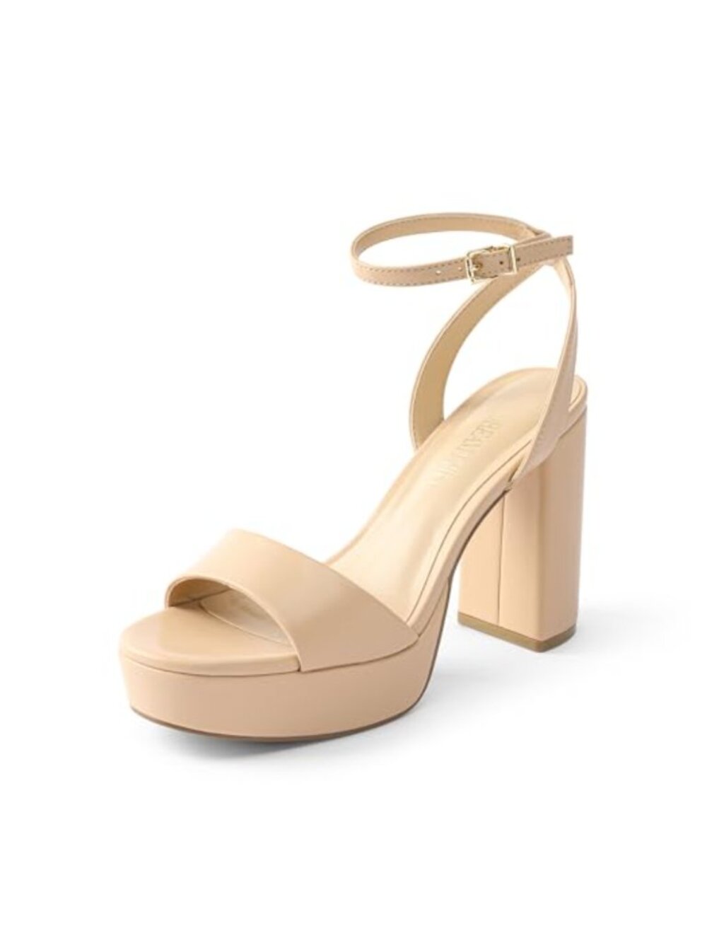 Platform High Heels Chunky Round Open Toe Ankle Strap Faux Leather Heeled